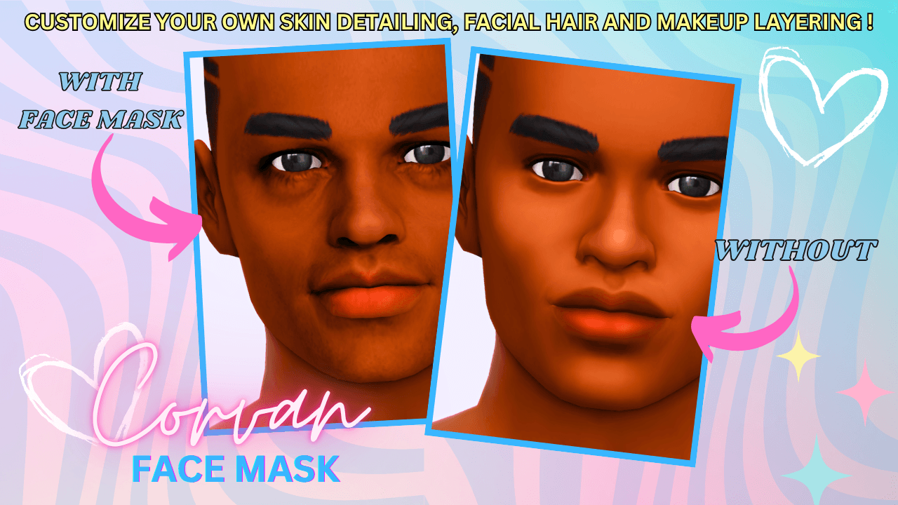 Corvan Face Mask (With + Without Views) A contour‑focused facemask that sharpens jawlines and enhances facial depth that comes in 3 detail shader swatches!