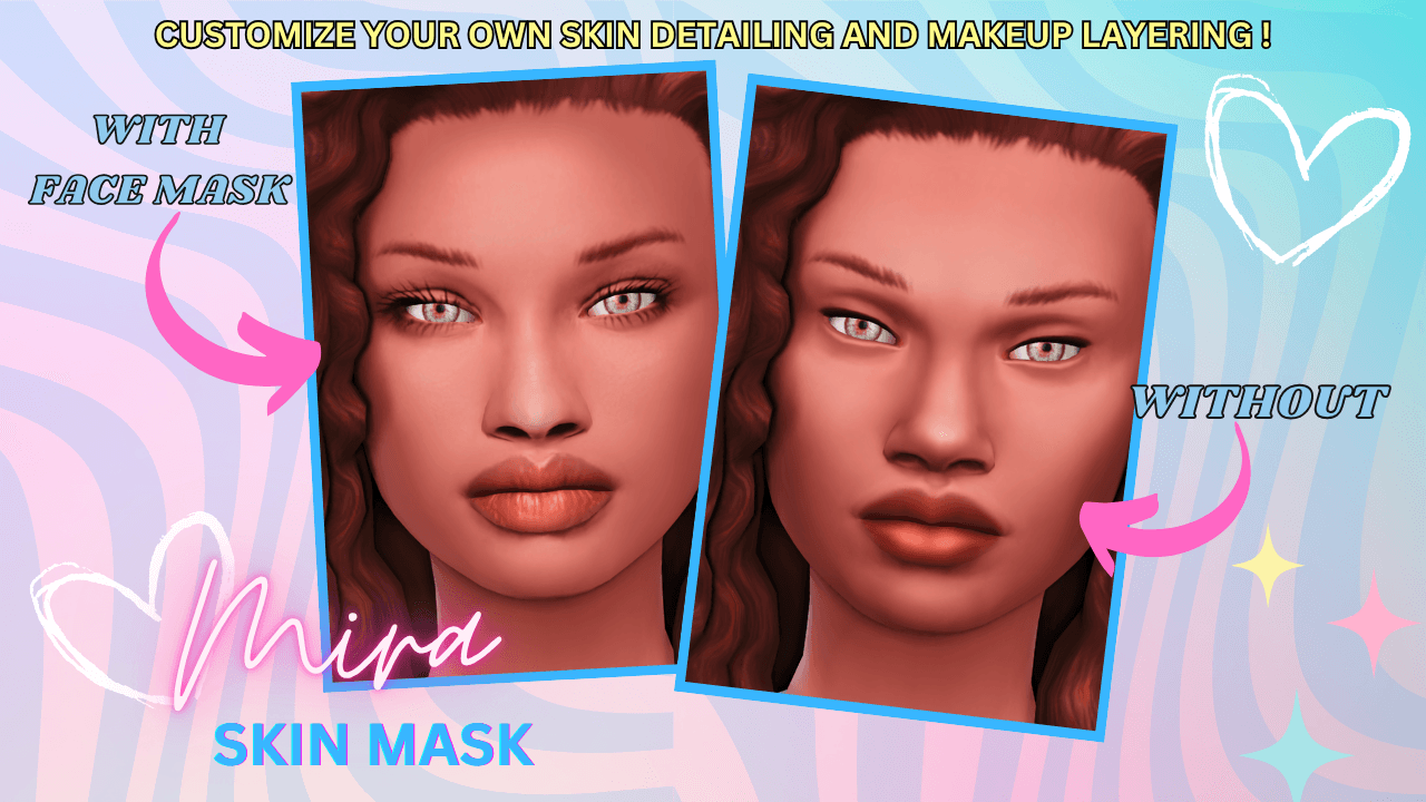 Mira Face Mask (With +Without Views) A subtle contouring facemask that sharpens features while keeping a natural look that comes in 3 detail shader swatches!