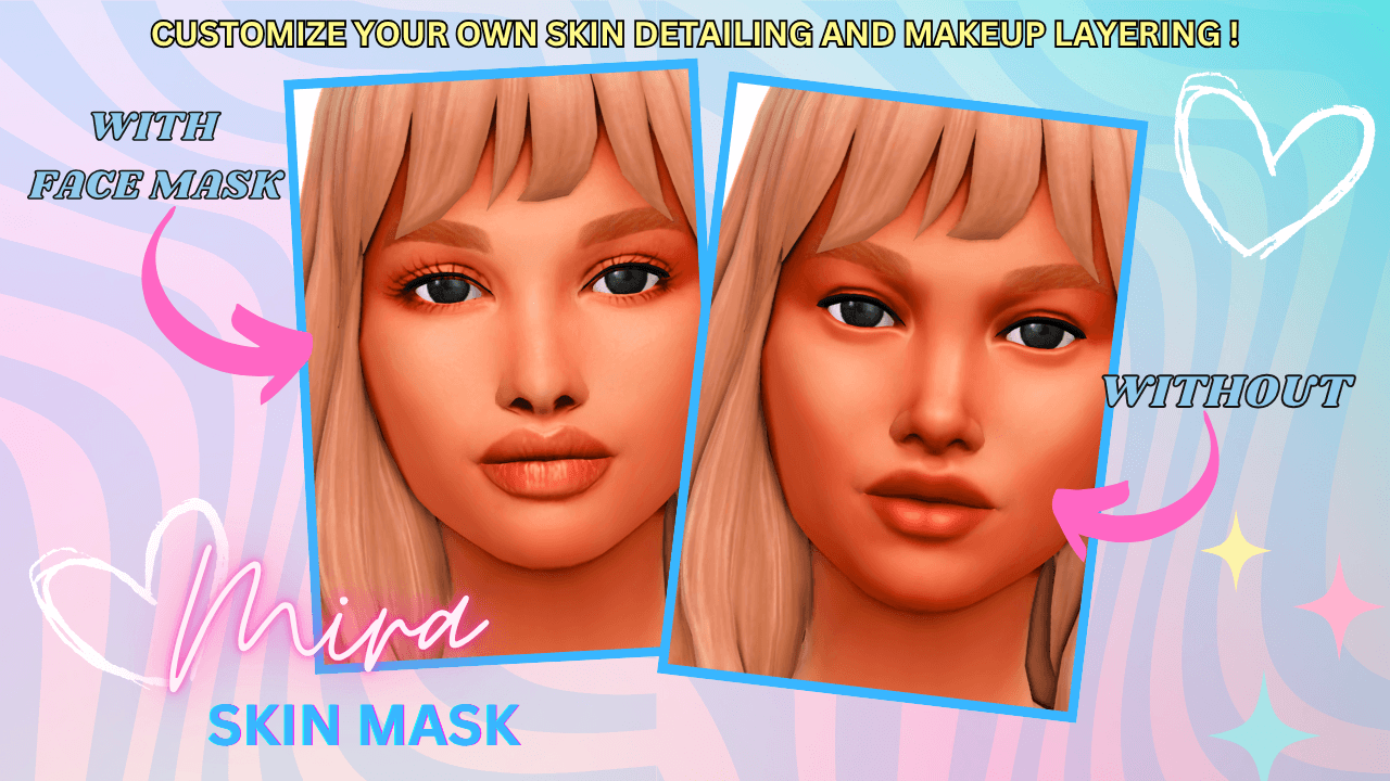Mira Face Mask (With +Without Views) A subtle contouring facemask that sharpens features while keeping a natural look that comes in 3 detail shader swatches!