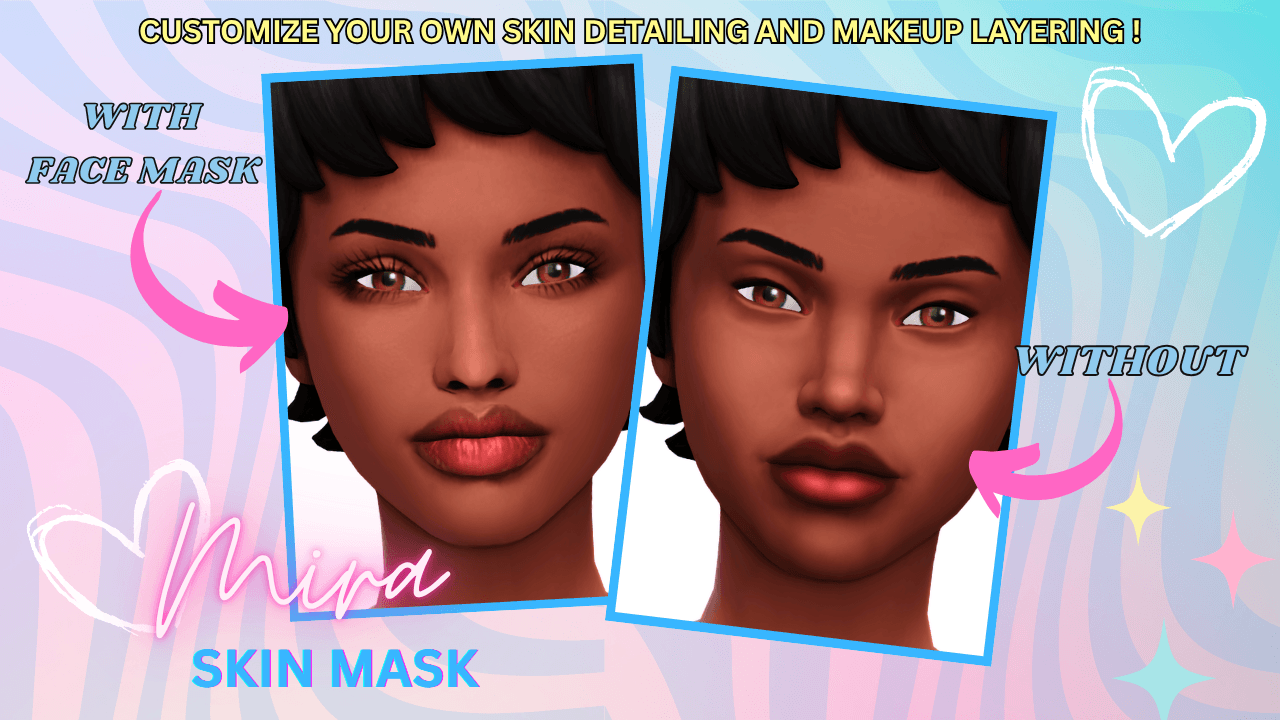 Mira Face Mask (With +Without Views) A subtle contouring facemask that sharpens features while keeping a natural look that comes in 3 detail shader swatches!