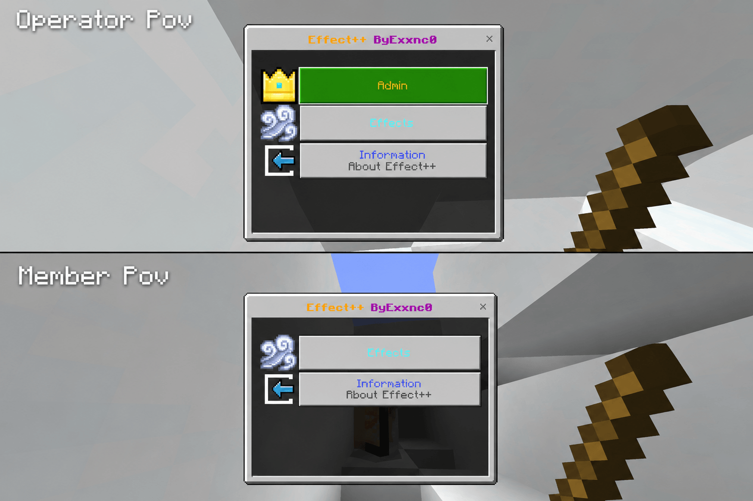 Thumbnail Comparison between the Operator and Member interface in Effect++.
Top: Operator view.
Bottom: Member view.