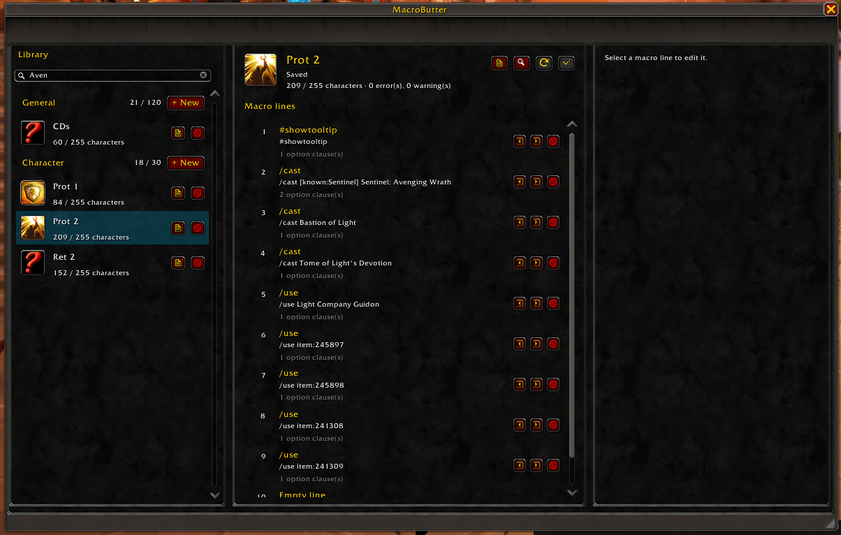 Search macros by name, spell, item, or command