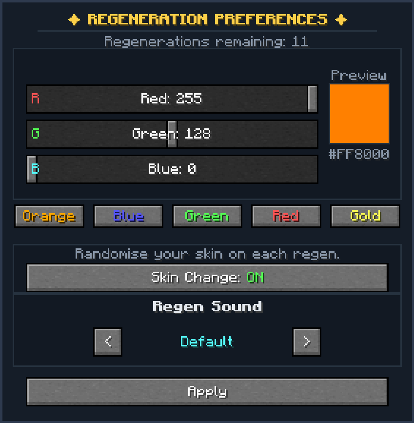 Gui to customize what you want as a colour or regen version
