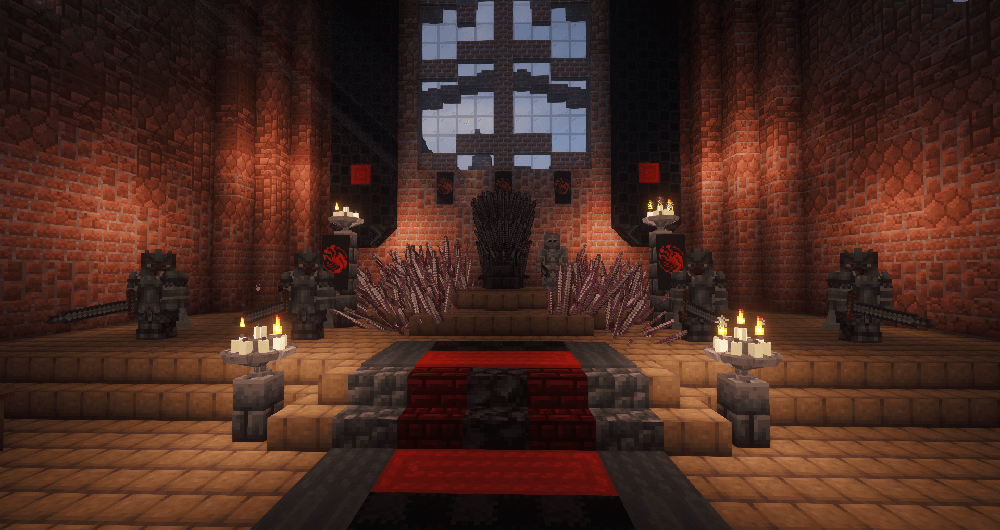 Thumbnail The Iron Throne guarded by 5 White Cloaks, the most dangerous seat in the Realms.
Red Keep and the Iron Throne built by Feelix from Westercraft server administration.
