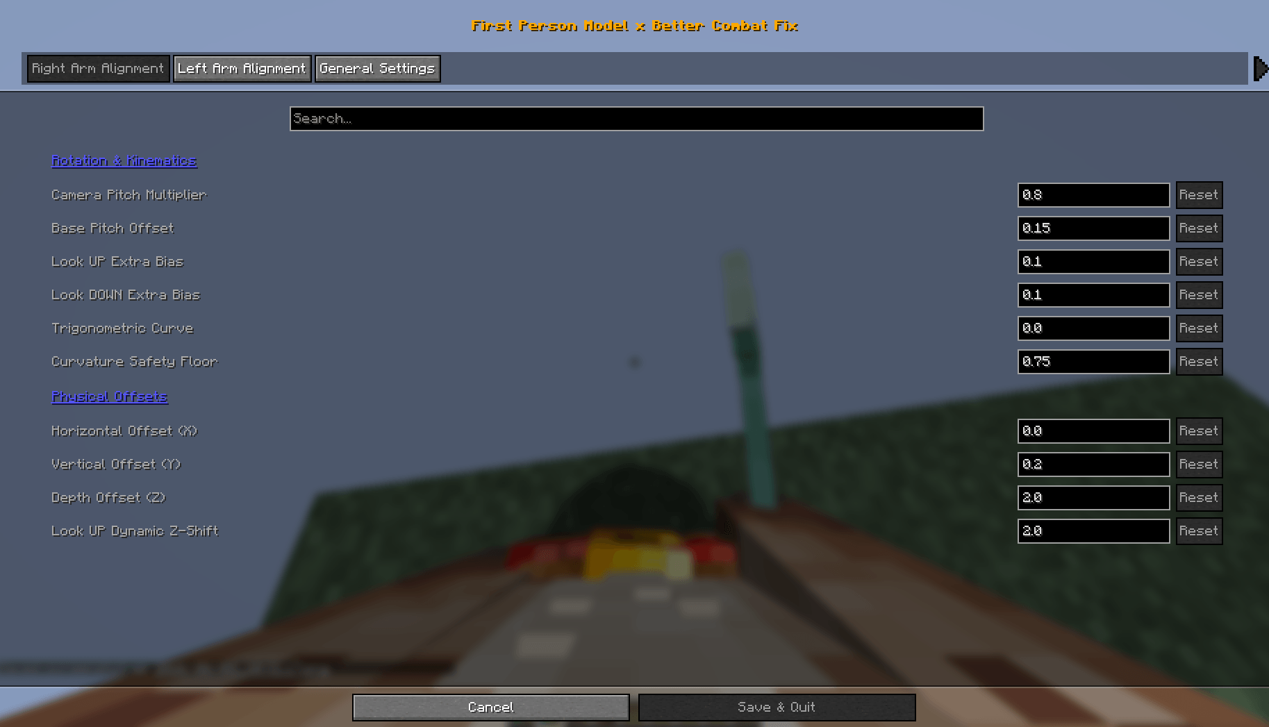 Mod Configuration Screen for offsets