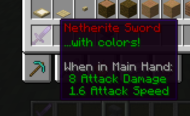Sword with colored tooltip and title, with enchantments hidden