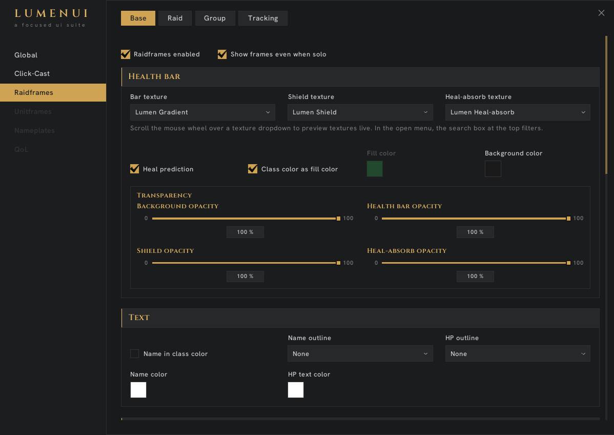 Base Settings for Raidframes