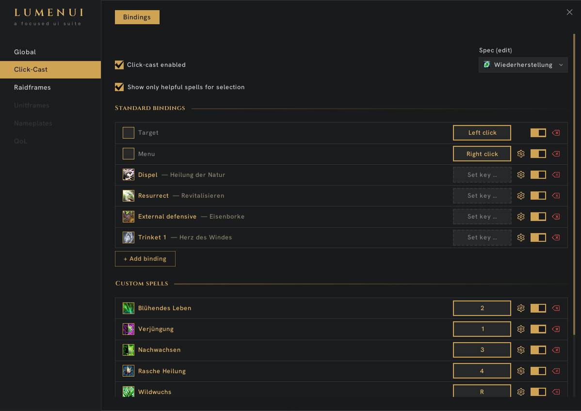 Settings for your Keybinds Mouse and Hovercast