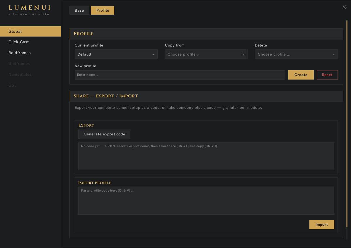 Profile Import & Export Settings