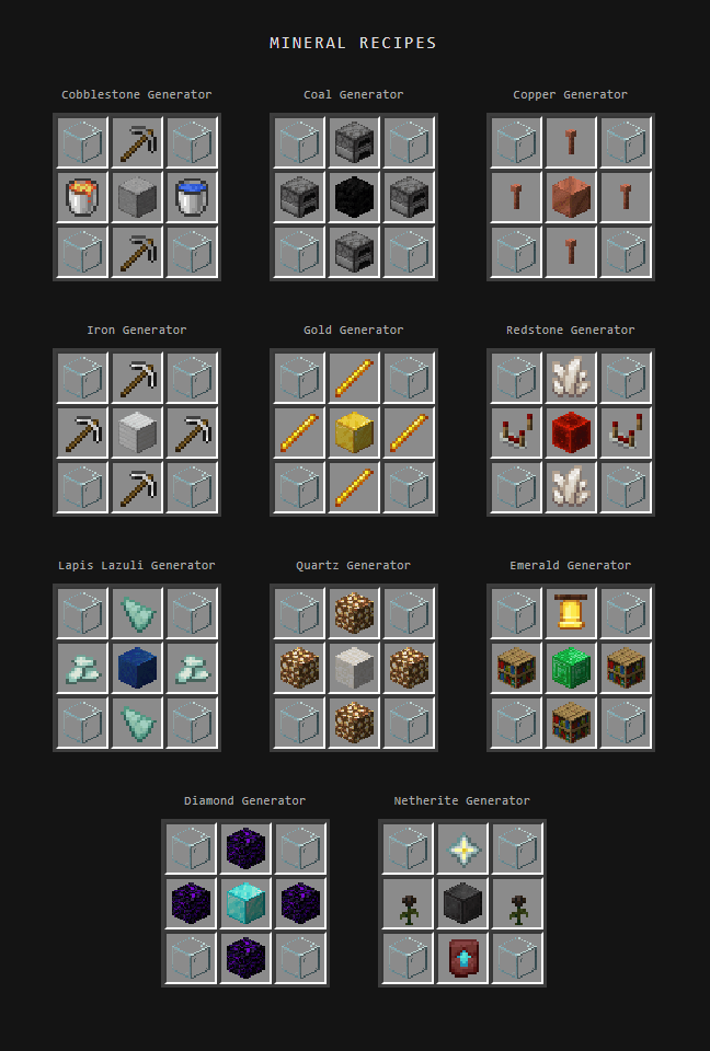 Mineral Generator Recipes