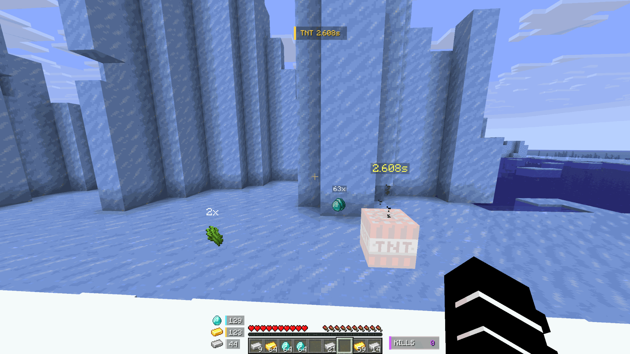 Shows TNT timers, resources, stack counts and round kills in-game.