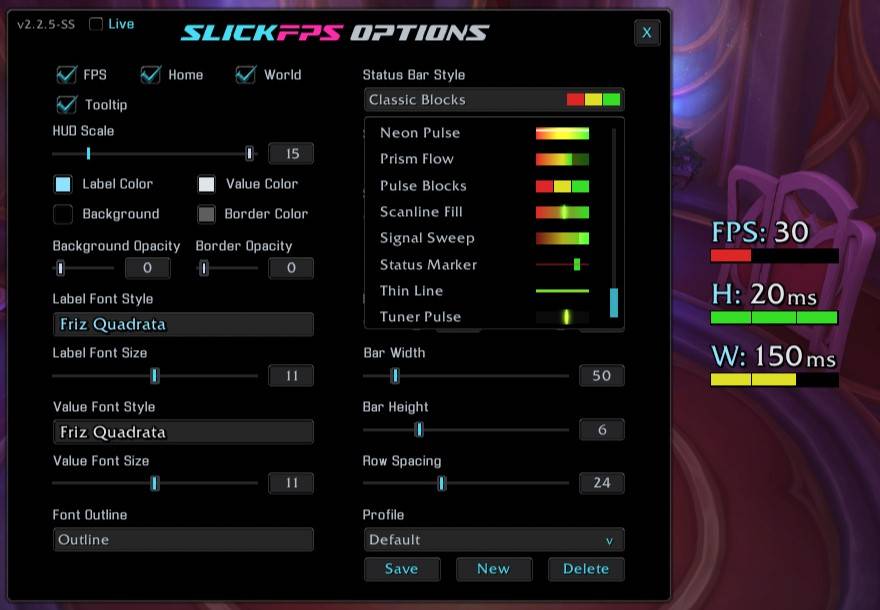 An additional example of the style menu. Default theme "Classic Blocks" and the default font. (Hud Scale maxed for good screenshot visibility)