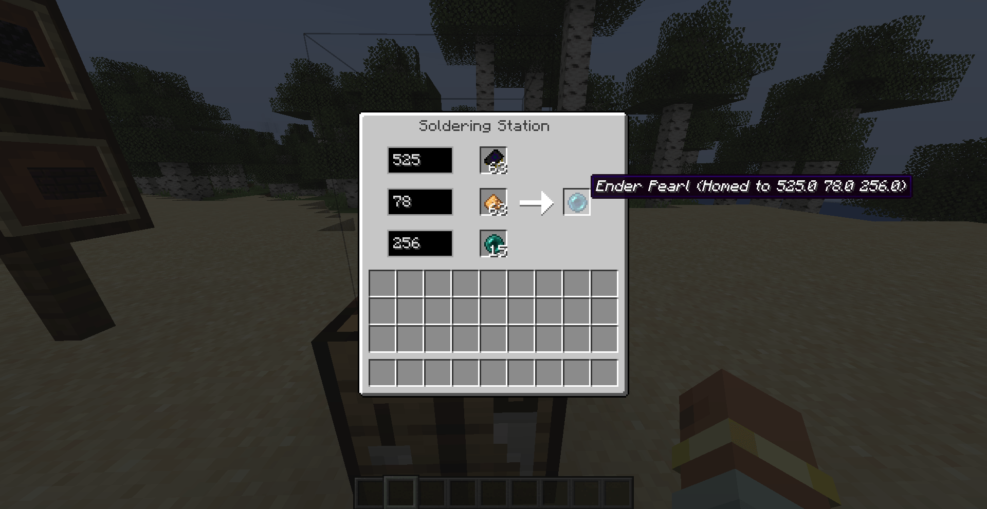 Punch in your coordinates, add the required items, and click the arrow to receive your homed Ender Pearl.