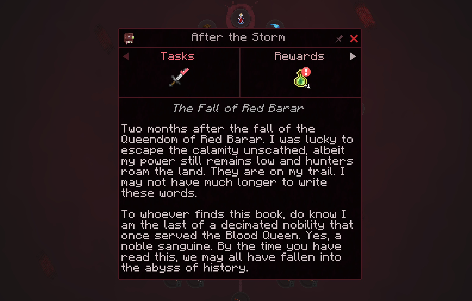 Example of viewing a quest, with quests from Desecrated.