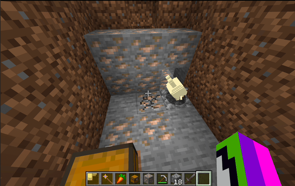 Usagi mining iron ore with an iron pickaxe