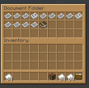 The Document Folder can hold 27 slots of any printed CC:Tweaked item, as well as raw paper.