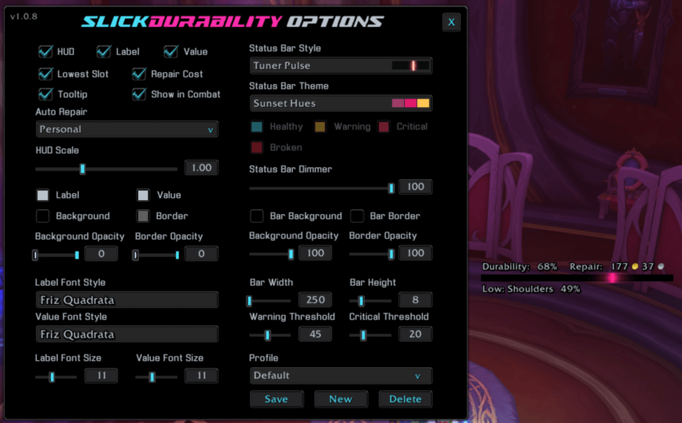 An example of the Tuner Pulse Style and the Sunset Hues Theme.