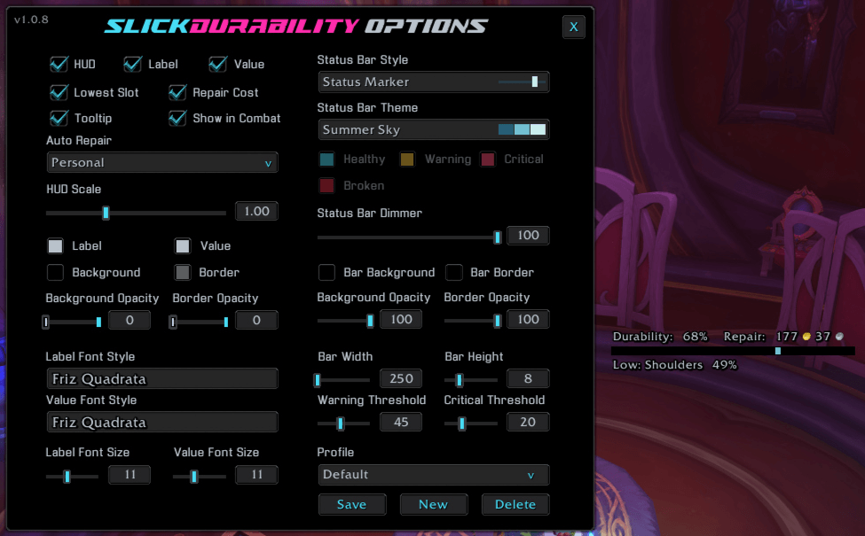 An example of the Status Marker Style and the Sumer Sky Theme.