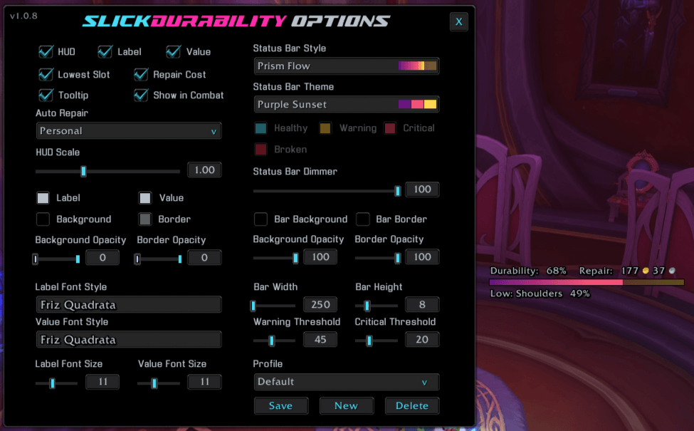 An example of the Prism Flow Style and the Purple Sunset Theme.