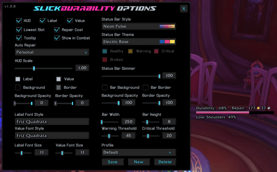 An example of the Neon Pulse Style and the Electric Rose Theme.
