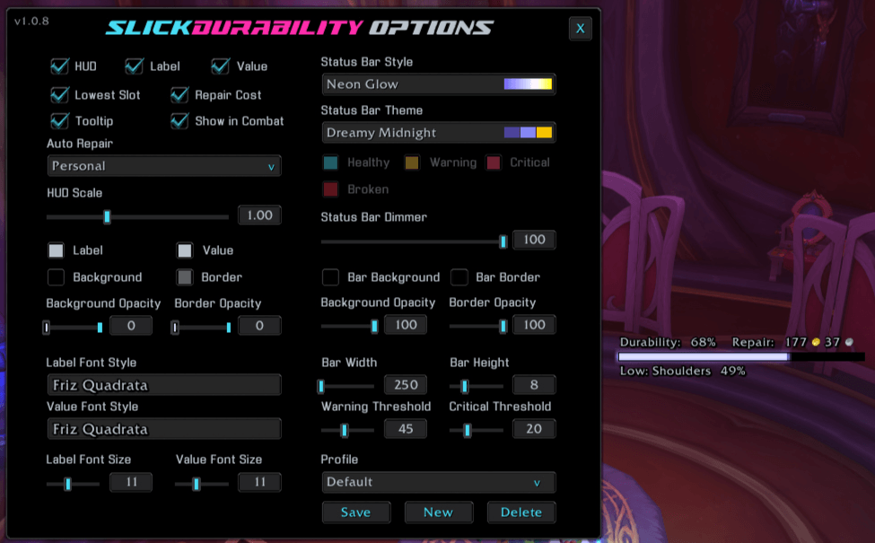 An example of the Neon Glow Style and the Dreamy Midnight Theme.