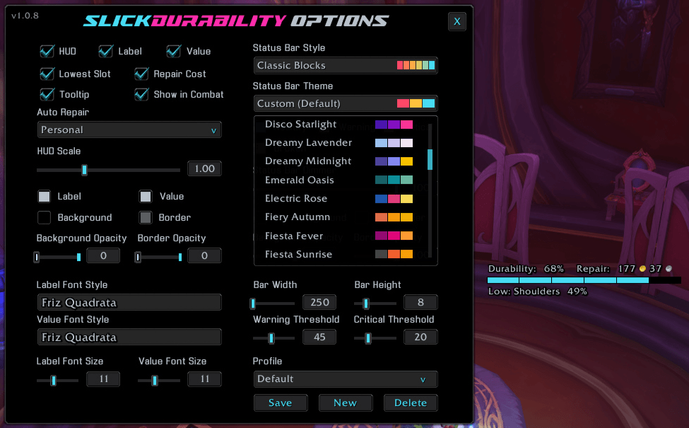 An additional example of the theme menu