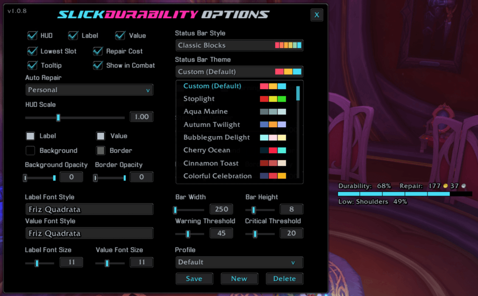 An example of the theme menu