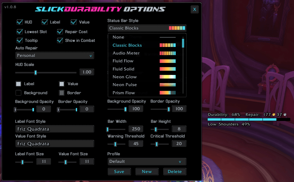 An example of the style menu