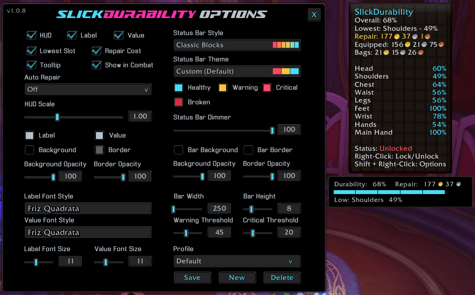 An example the Tooltip when you hover over the frame.