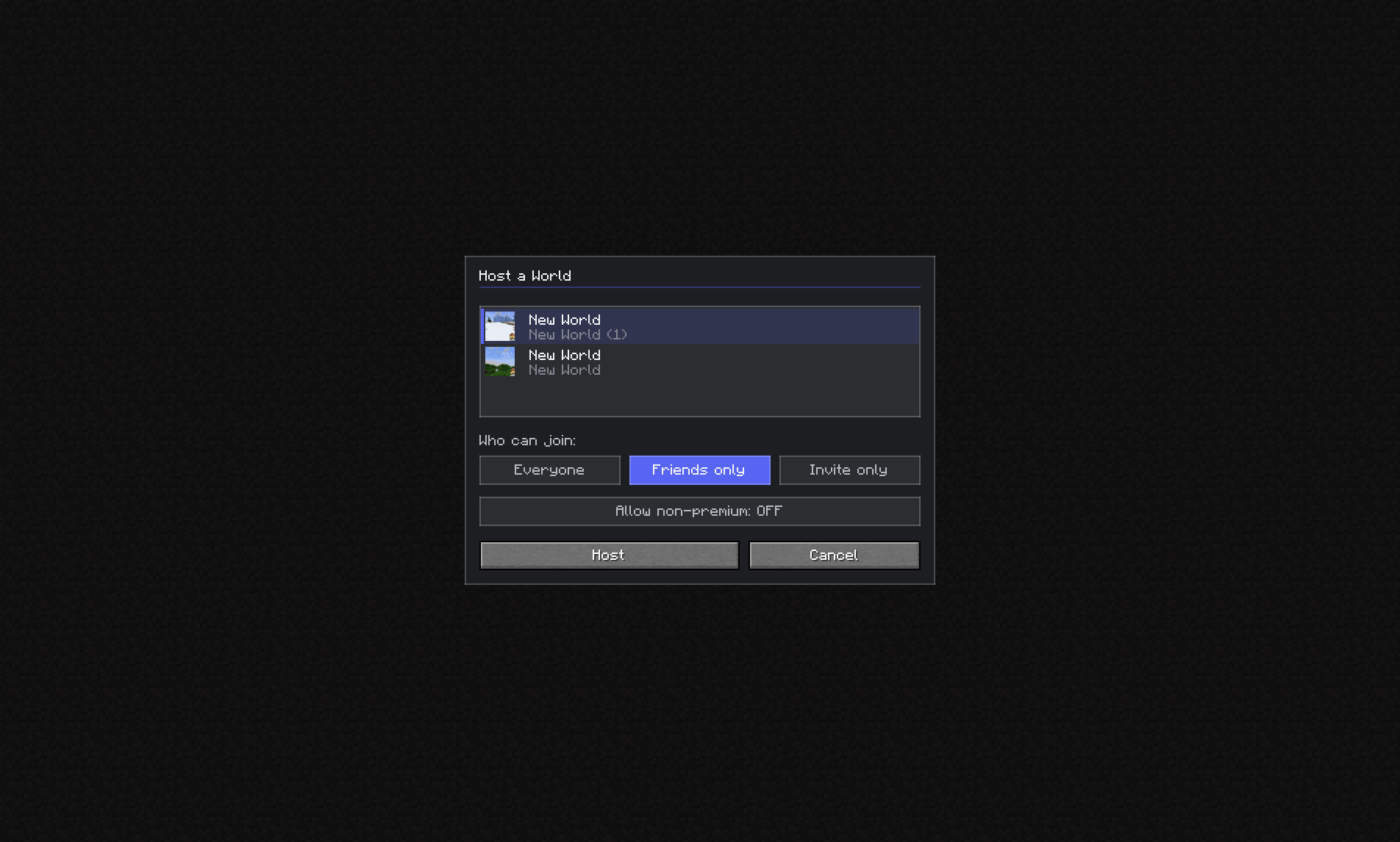 Host a world from the main menu