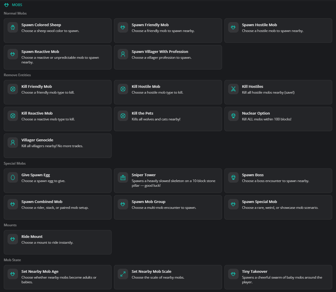 Overview of some of the mob-related actions in our catalog