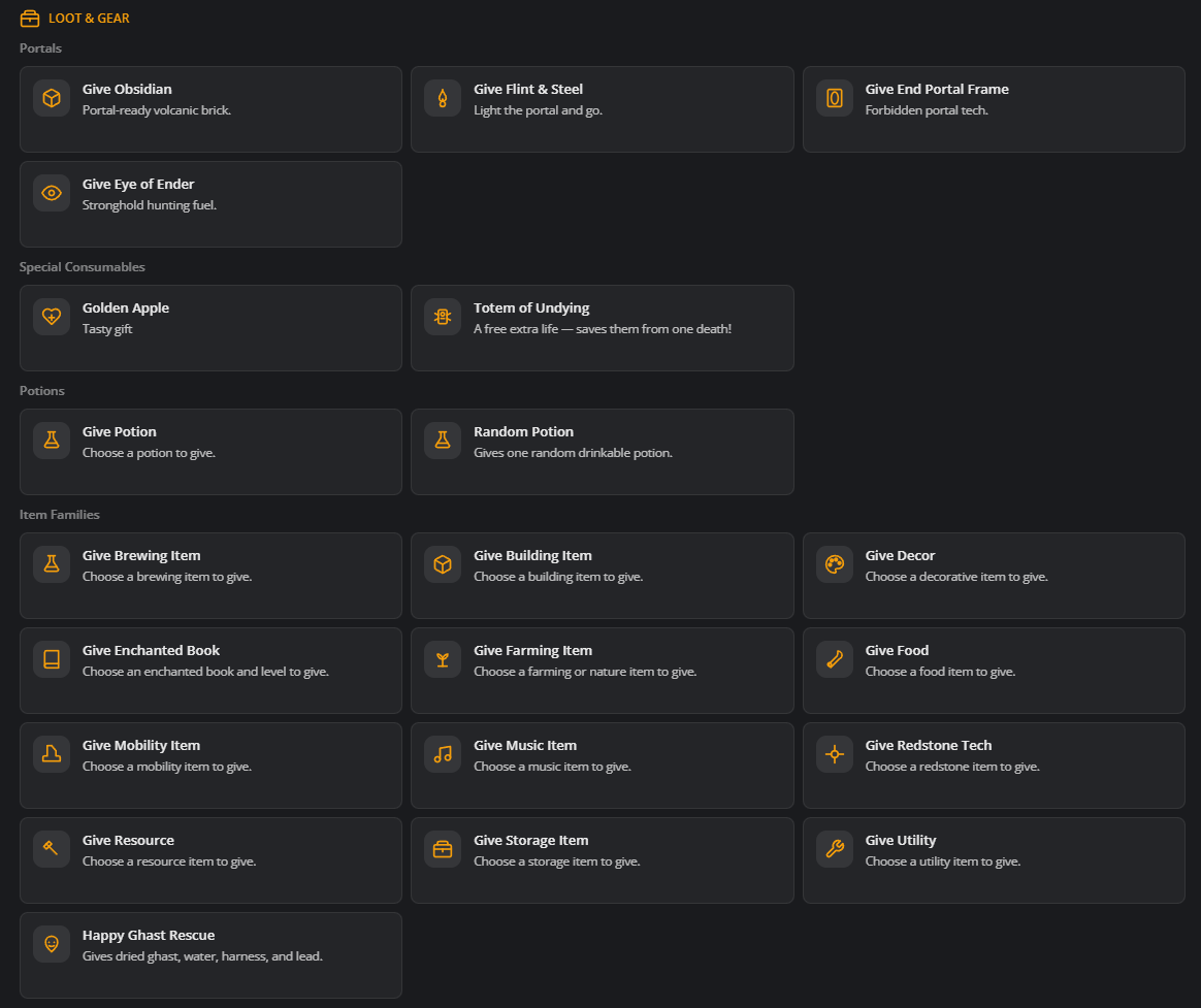 Overview of some of the loot-related actions in our catalog