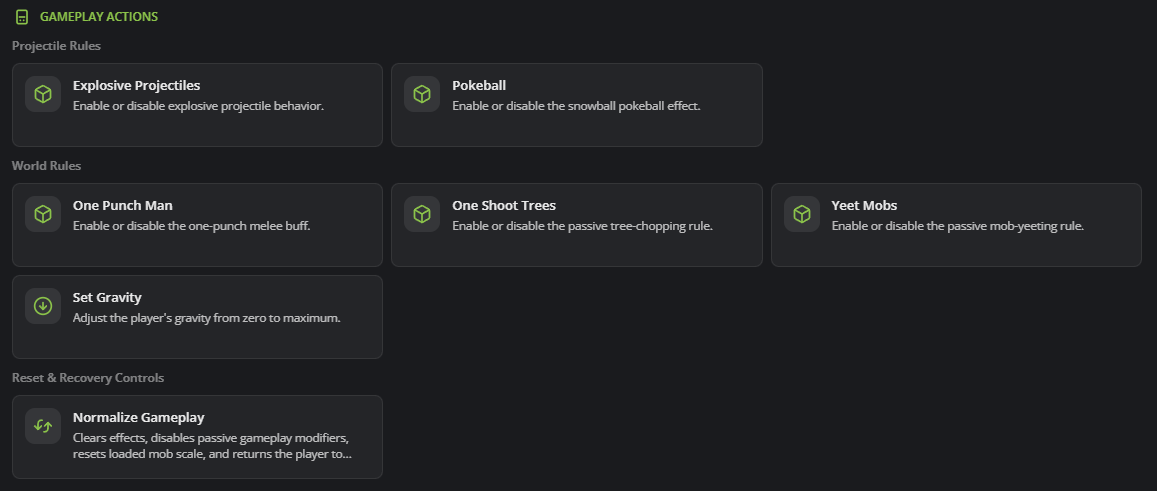 Overview of some of the gameplay-related actions in our catalog