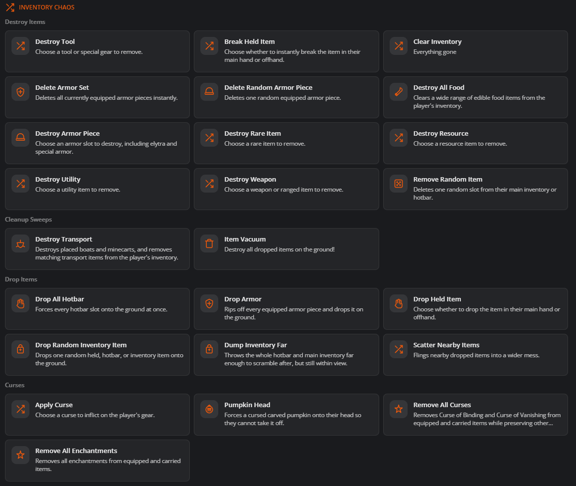 Overview of some of the inventory-related actions in our catalog