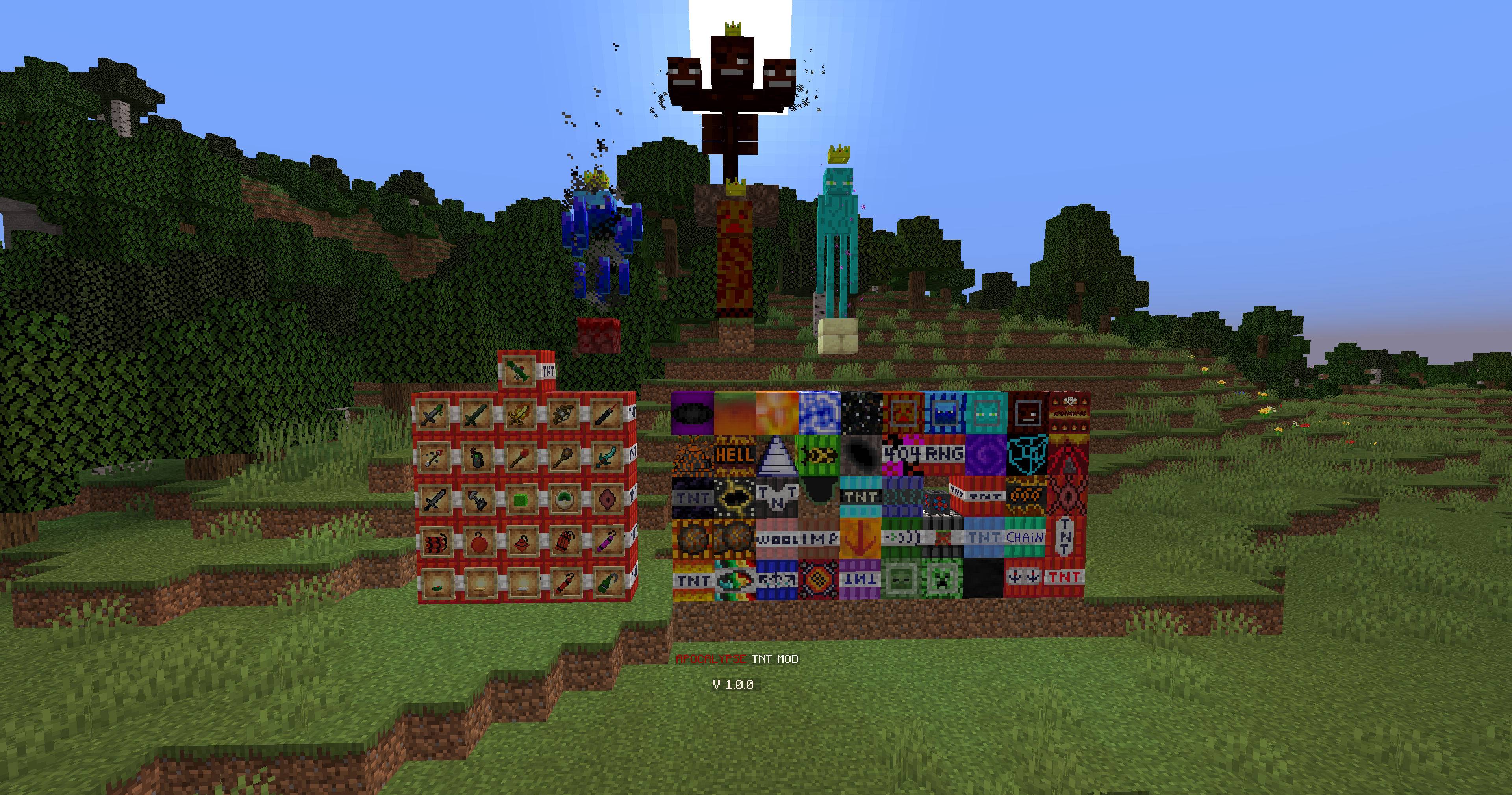 Image of all the TNT and items added in this mod as well as the 4 bosses. As of version 1.0.0.