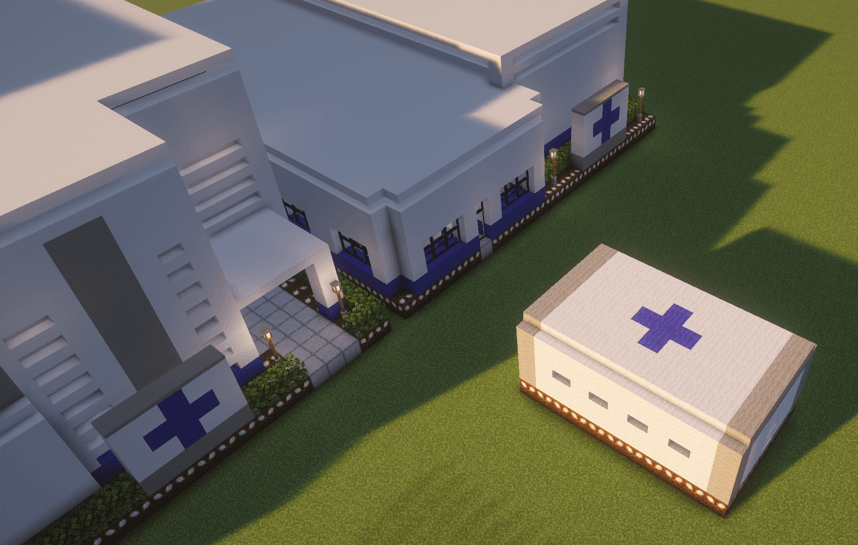 Thumbnail iv been informed that I'm not allowed to have the red cross on the hospital prefab, and they been turned blue.
