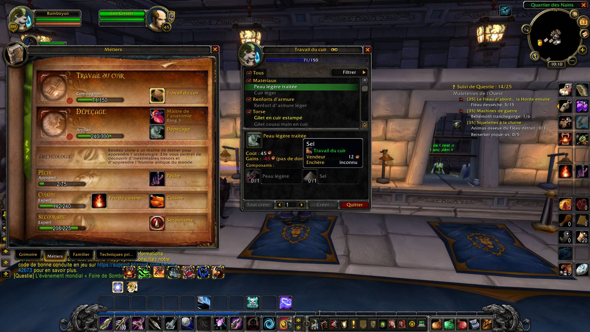 Crafting window displaying treated leather recipe