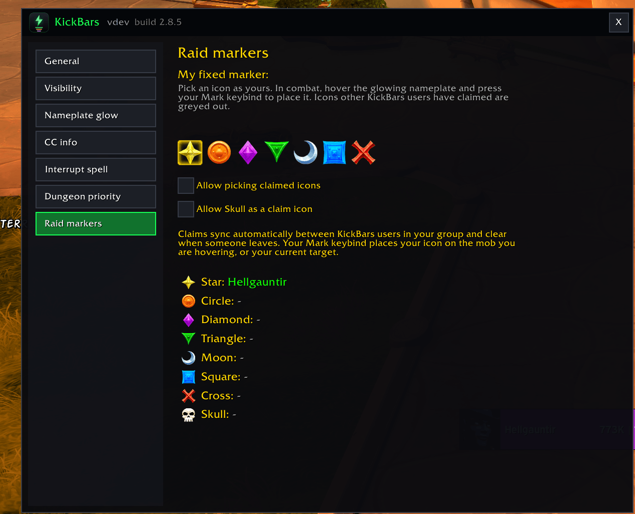The claims page - every partymember is listed here with their claims.