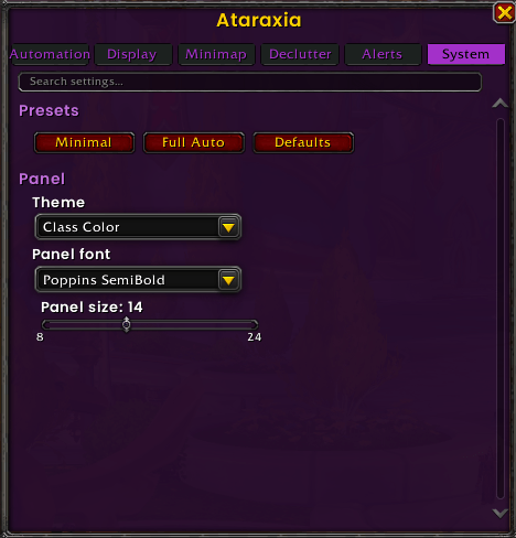 The options panel in the Class Color theme. In this case, Demon Hunter