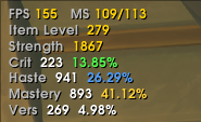 Thumbnail At-a-glance stats — item level, primary/secondary stats, FPS, and latency