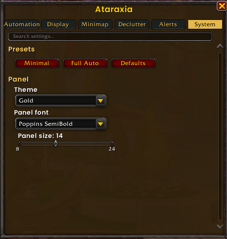 Thumbnail The options panel in the Gold theme