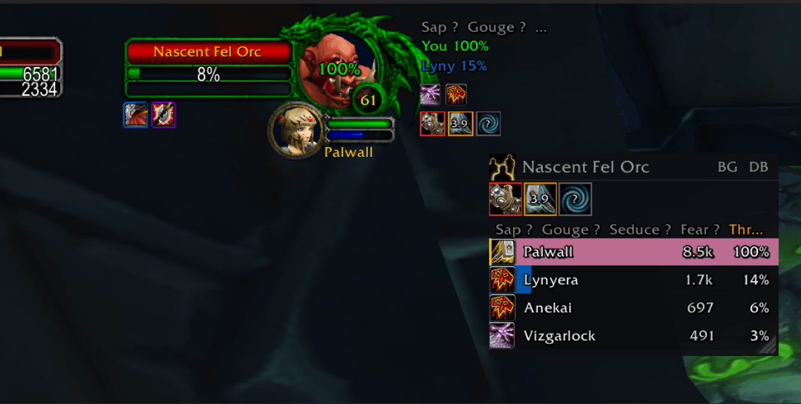 Instead of a seperate threat tracker, you can also reskin the default blizzard target frame with Threat info. Also showing which party members have the same target and an enemy ability tracker