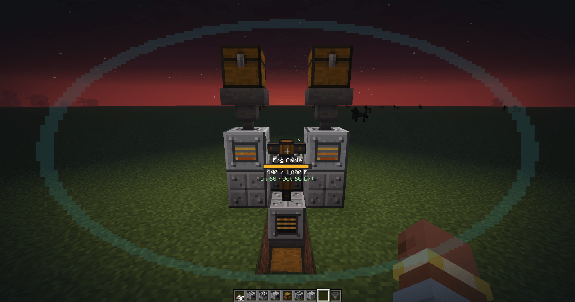 This teaser screenshot shows a rig of two coal generators hooked up to a crusher and an electric furnace.