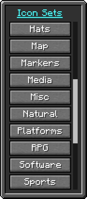 Thumbnail Part two of the complete category list, continuing the organized selection of icon sets available through JourneyMap’s waypoint editor.