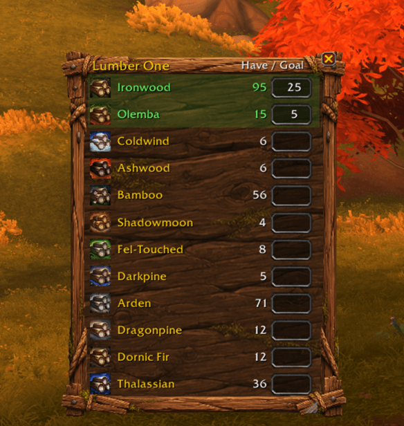 Lumber UI frame (with goals)