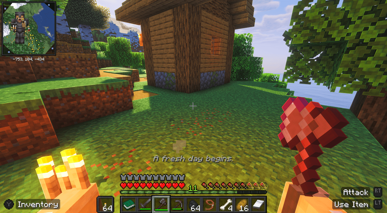 Additional HUD mods visible: Appleskin (saturation overlay), Xaero's Minimap, Controllable (paper doll)