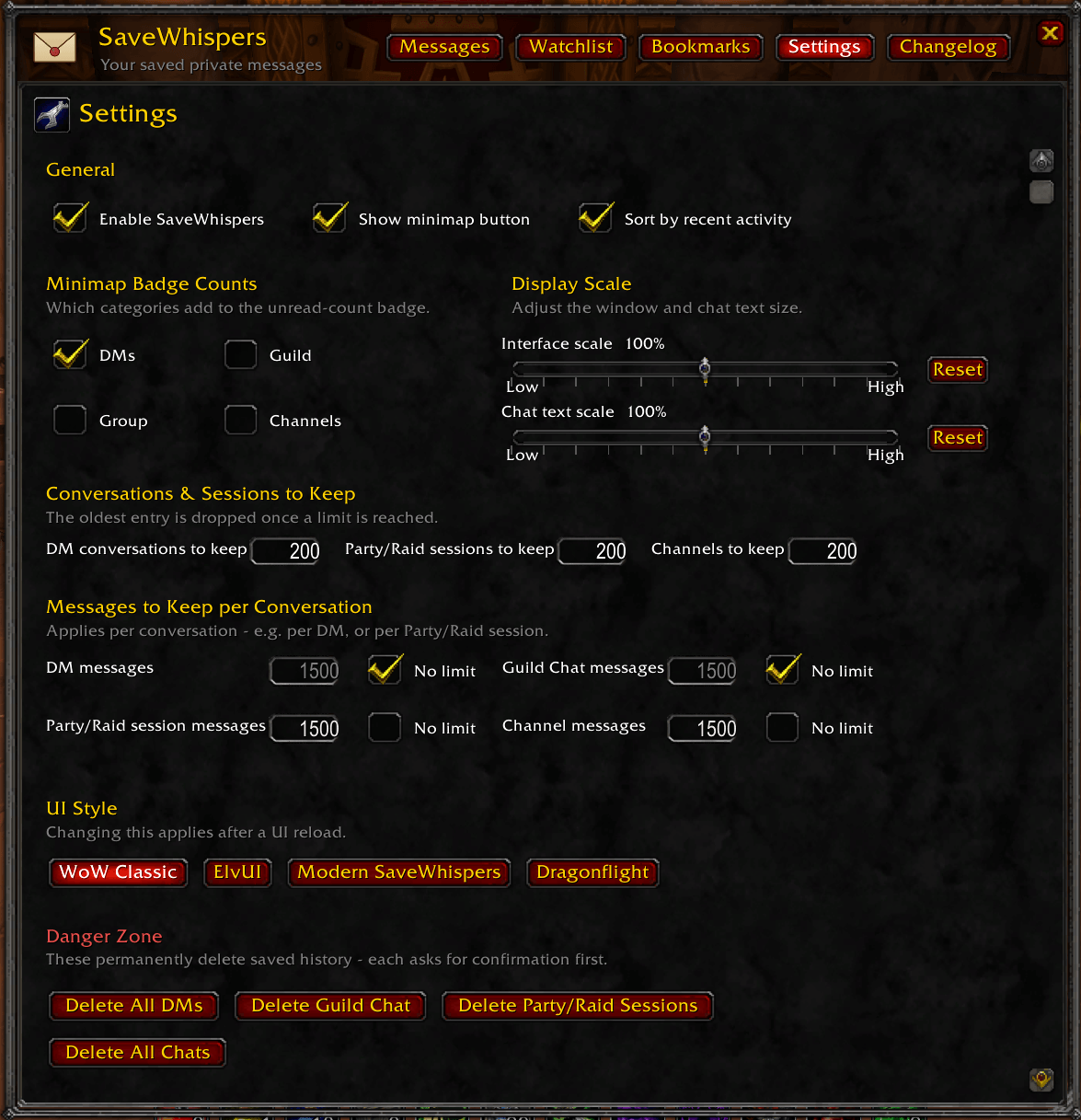 Thumbnail Configure history limits, minimap badge, UI style and more.