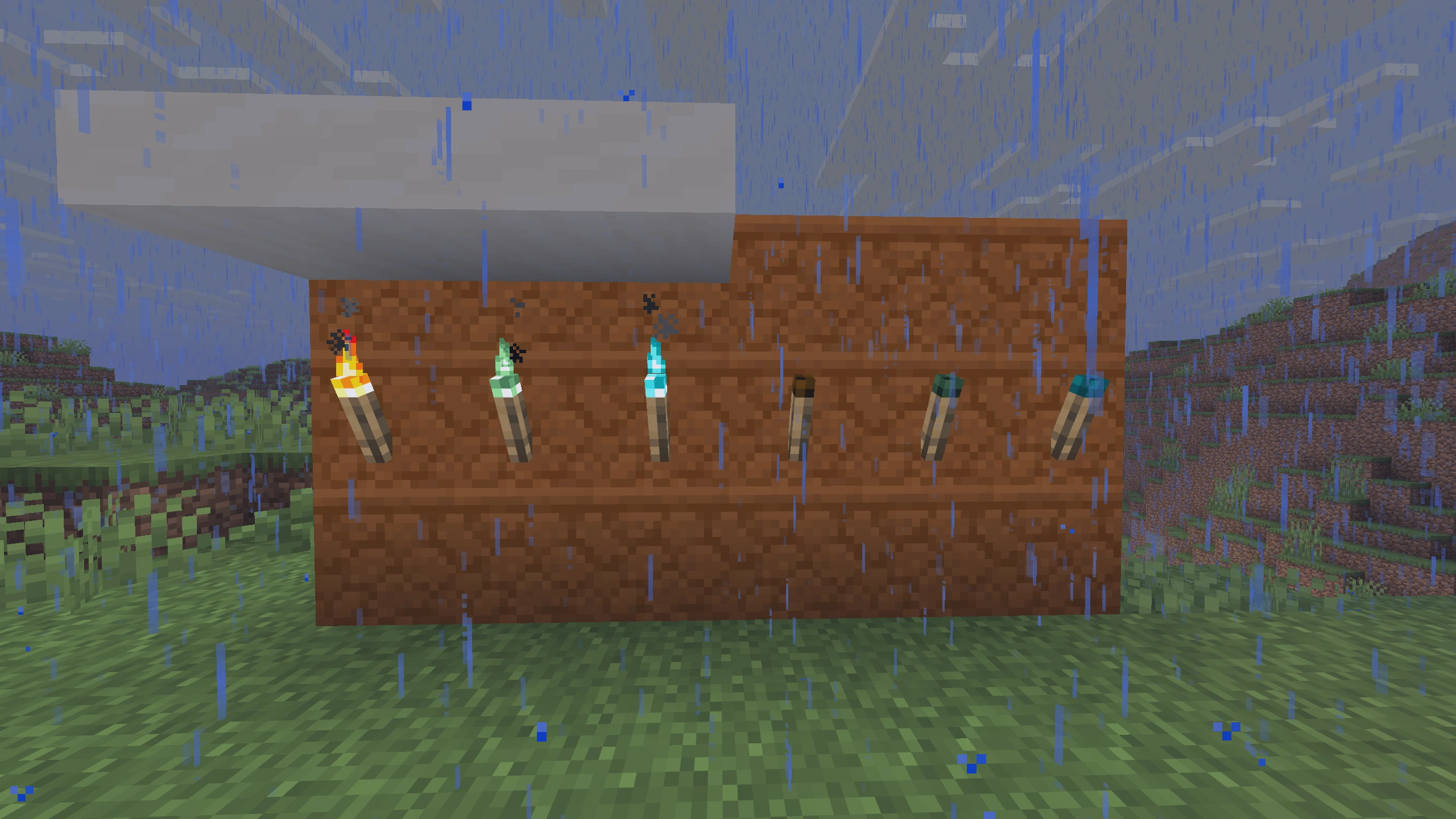 Standard, soul, and copper torches can be extinguished by rain and relit afterward. Extinguished torch textures created by Jesse Schramm.