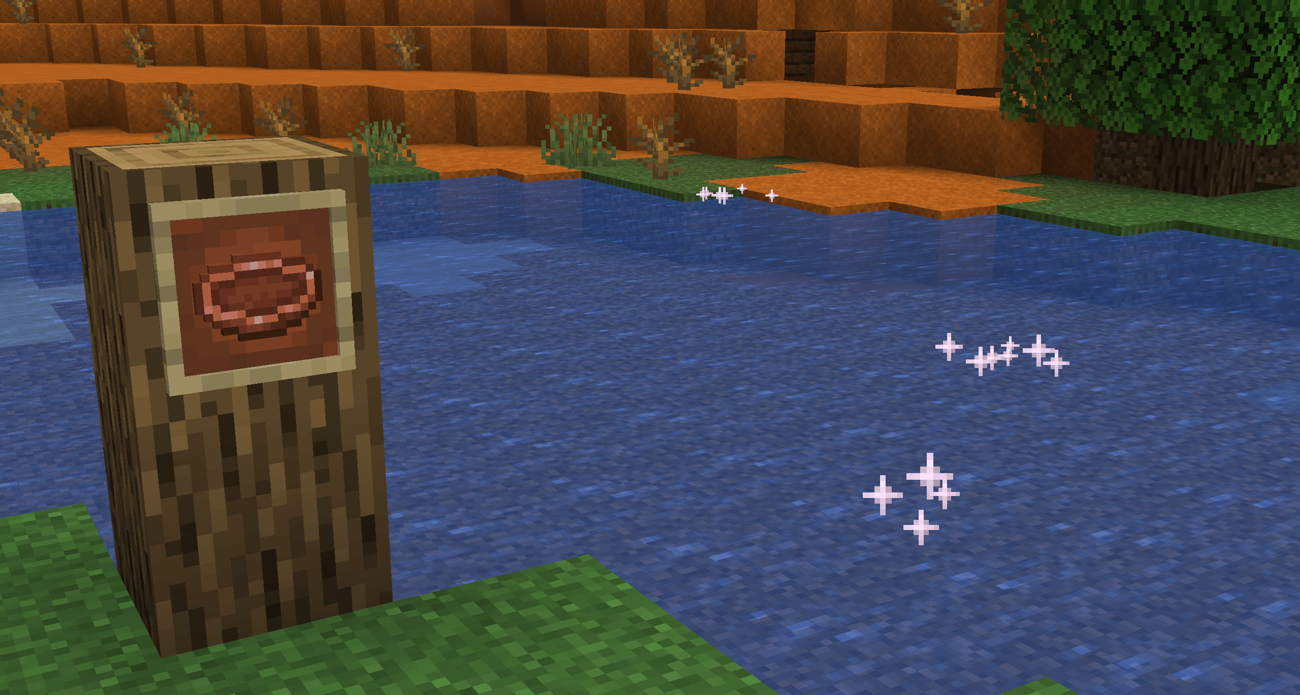 Sparkle Nodes will spawn on shallow water surfaces and can be collected for resources using Pans. Lava Sparkle Nodes can also spawn in the Nether, and require a Netherite Pan to harvest
