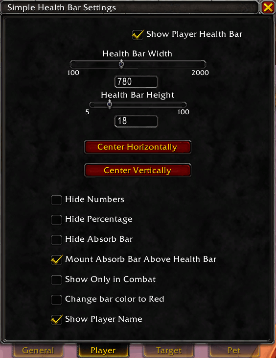 Settings panel for the player bar.